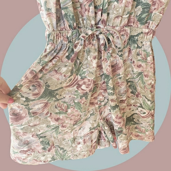 Vtg 90s muted floral abstract jersey knit romper - Picture 10 of 12